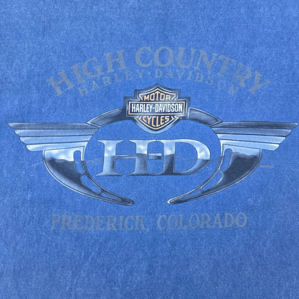 Harley-Davidson Mens T-Shirt Pocket High Country Colorado M Blue Cotton
